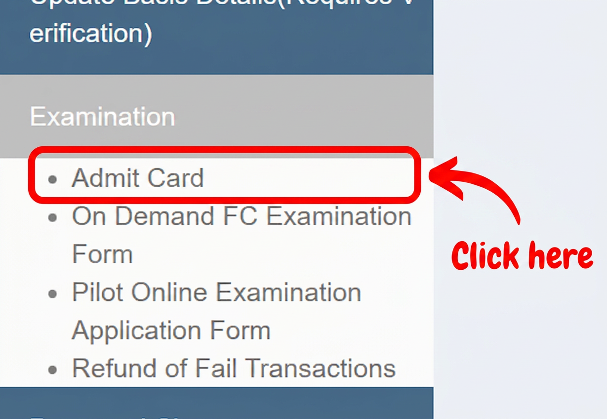 click on admit card button